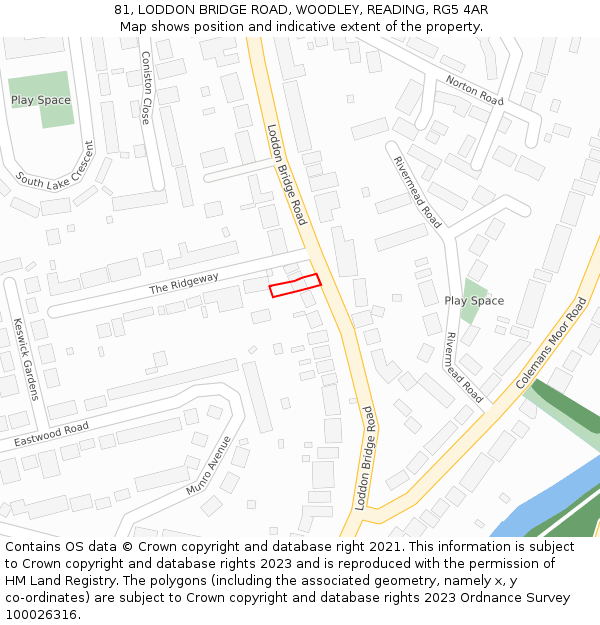 81, LODDON BRIDGE ROAD, WOODLEY, READING, RG5 4AR: Location map and indicative extent of plot