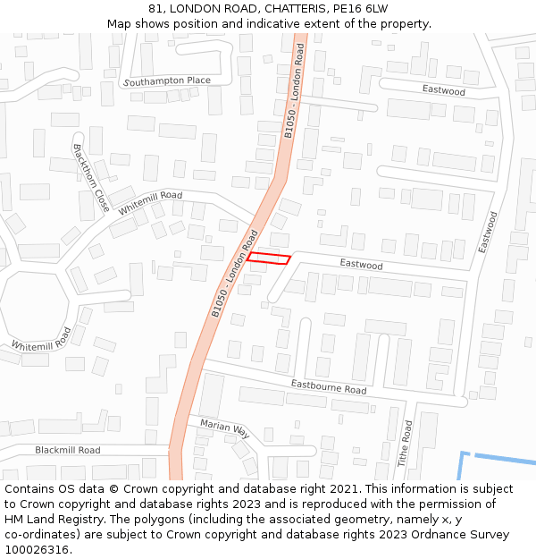 81, LONDON ROAD, CHATTERIS, PE16 6LW: Location map and indicative extent of plot