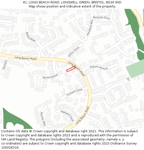 81, LONG BEACH ROAD, LONGWELL GREEN, BRISTOL, BS30 9XD: Location map and indicative extent of plot