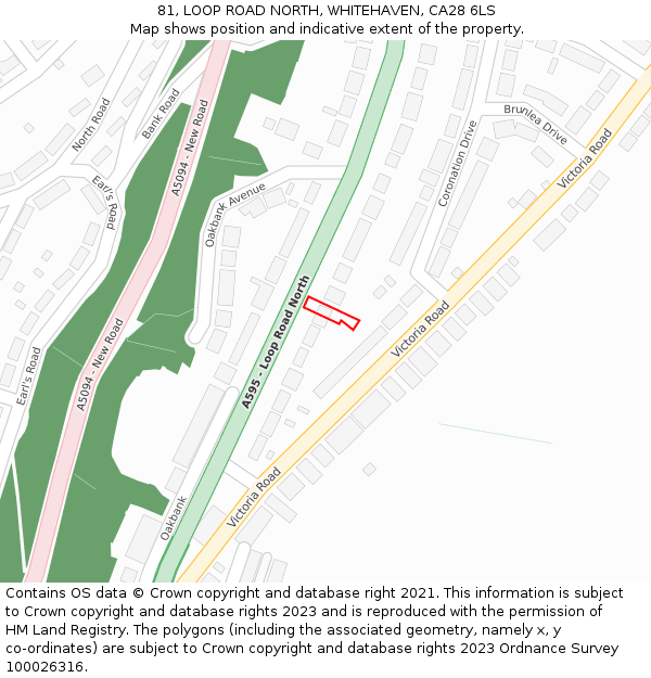 81, LOOP ROAD NORTH, WHITEHAVEN, CA28 6LS: Location map and indicative extent of plot