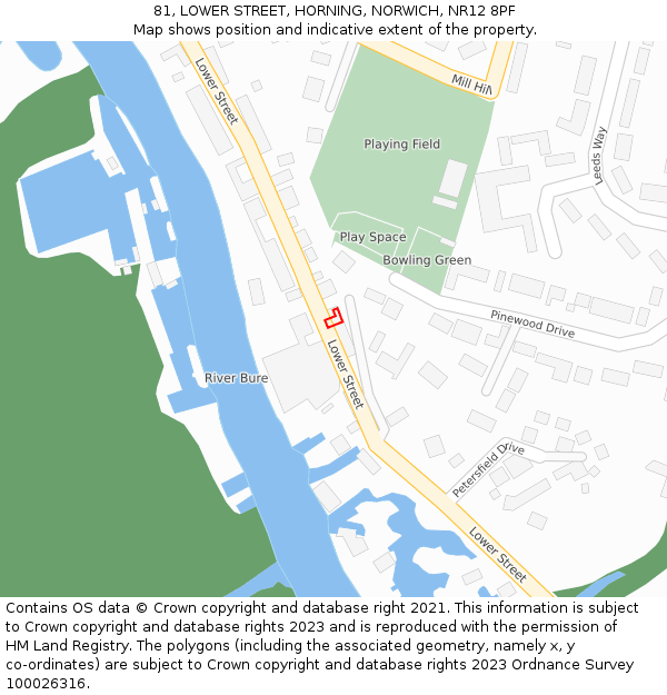 81, LOWER STREET, HORNING, NORWICH, NR12 8PF: Location map and indicative extent of plot