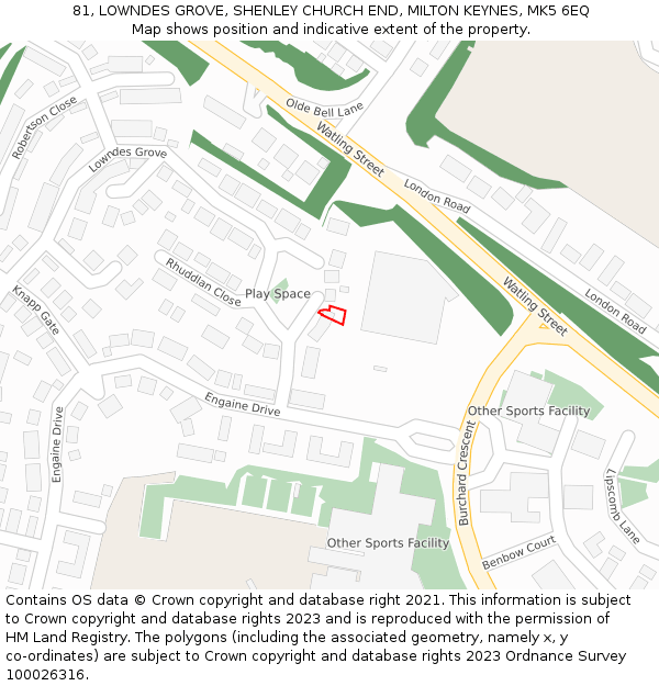 81, LOWNDES GROVE, SHENLEY CHURCH END, MILTON KEYNES, MK5 6EQ: Location map and indicative extent of plot