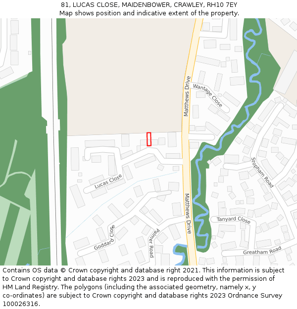 81, LUCAS CLOSE, MAIDENBOWER, CRAWLEY, RH10 7EY: Location map and indicative extent of plot