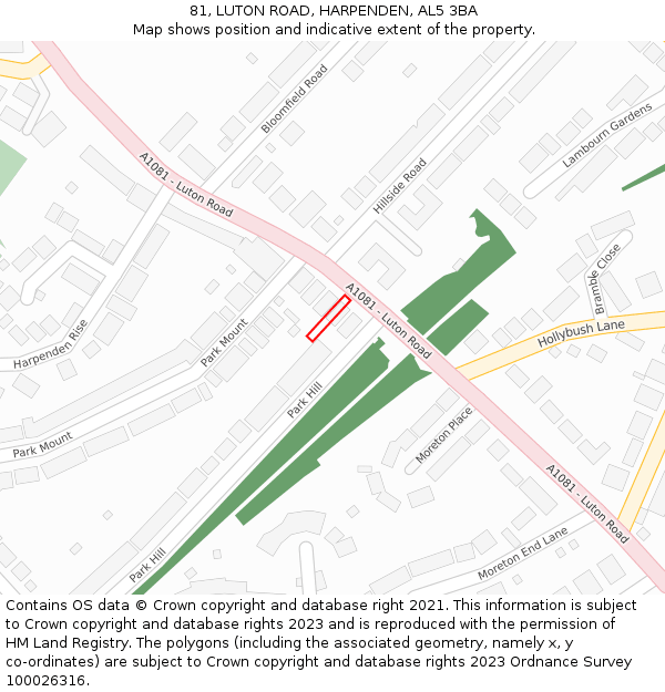 81, LUTON ROAD, HARPENDEN, AL5 3BA: Location map and indicative extent of plot