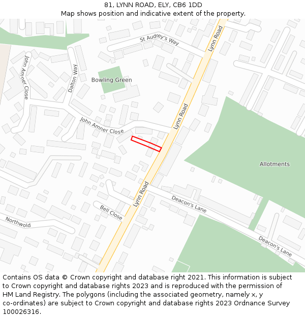 81, LYNN ROAD, ELY, CB6 1DD: Location map and indicative extent of plot