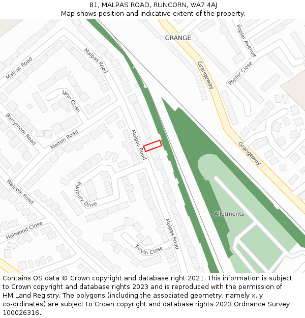 81, MALPAS ROAD, RUNCORN, WA7 4AJ: Location map and indicative extent of plot