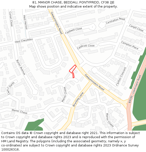 81, MANOR CHASE, BEDDAU, PONTYPRIDD, CF38 2JE: Location map and indicative extent of plot