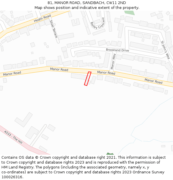 81, MANOR ROAD, SANDBACH, CW11 2ND: Location map and indicative extent of plot