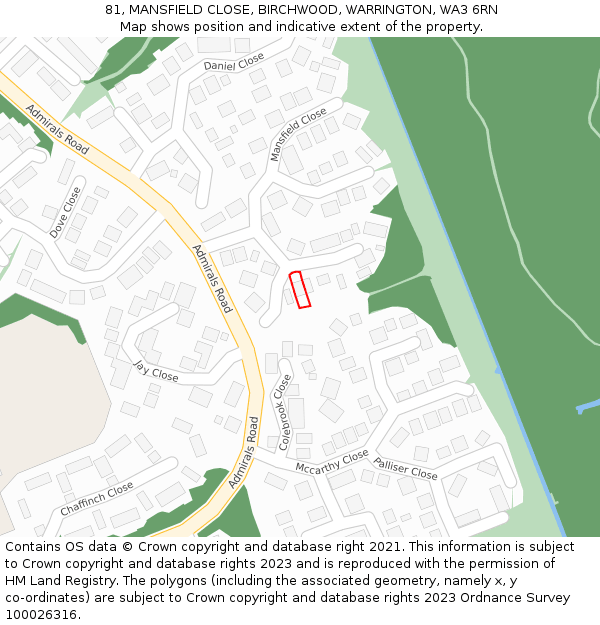 81, MANSFIELD CLOSE, BIRCHWOOD, WARRINGTON, WA3 6RN: Location map and indicative extent of plot