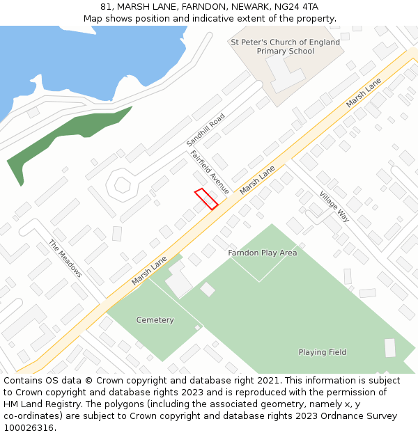 81, MARSH LANE, FARNDON, NEWARK, NG24 4TA: Location map and indicative extent of plot