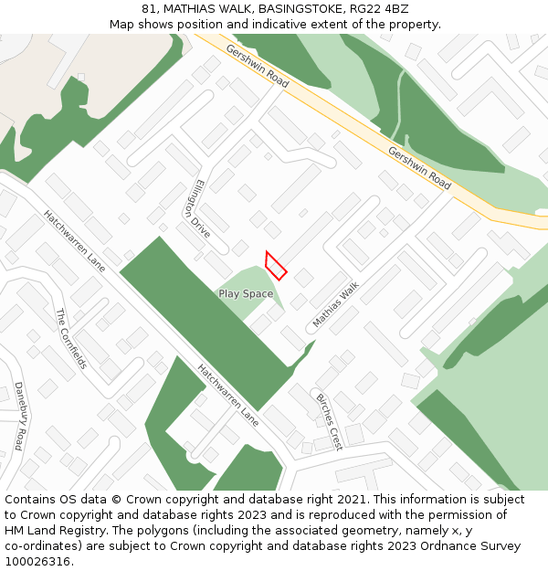 81, MATHIAS WALK, BASINGSTOKE, RG22 4BZ: Location map and indicative extent of plot