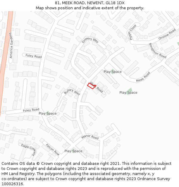 81, MEEK ROAD, NEWENT, GL18 1DX: Location map and indicative extent of plot