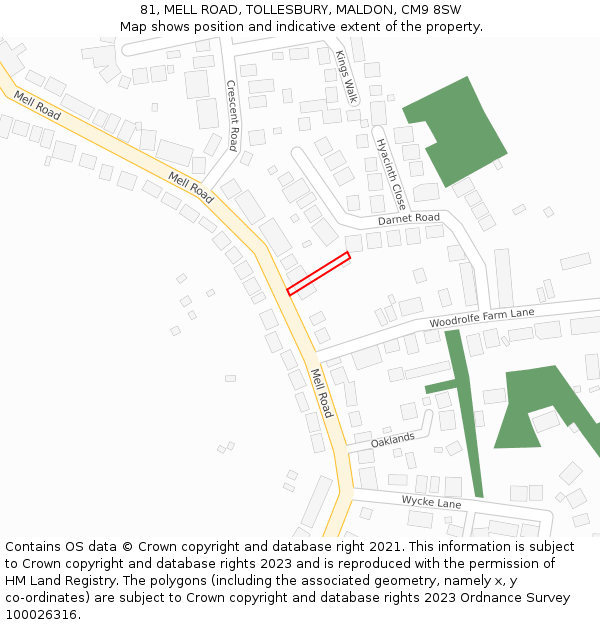 81, MELL ROAD, TOLLESBURY, MALDON, CM9 8SW: Location map and indicative extent of plot