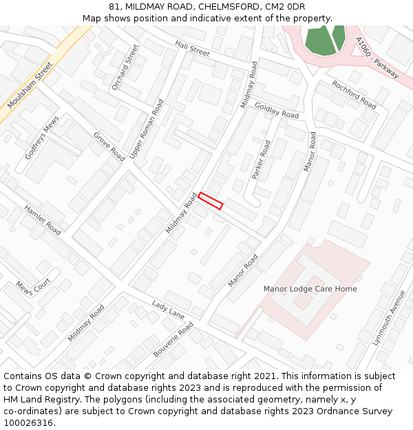 81, MILDMAY ROAD, CHELMSFORD, CM2 0DR: Location map and indicative extent of plot