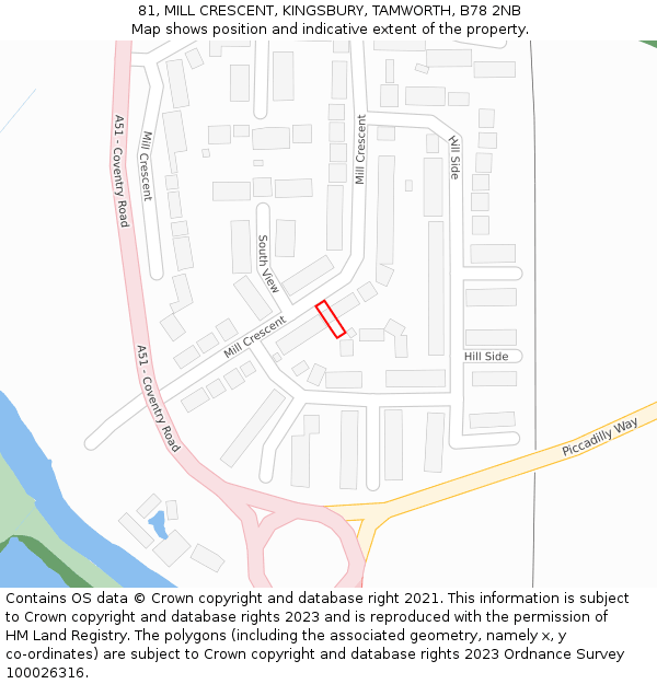 81, MILL CRESCENT, KINGSBURY, TAMWORTH, B78 2NB: Location map and indicative extent of plot