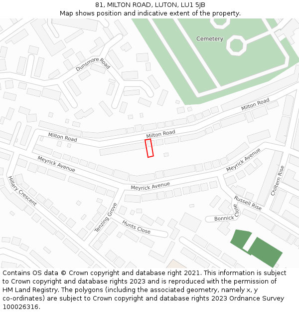 81, MILTON ROAD, LUTON, LU1 5JB: Location map and indicative extent of plot
