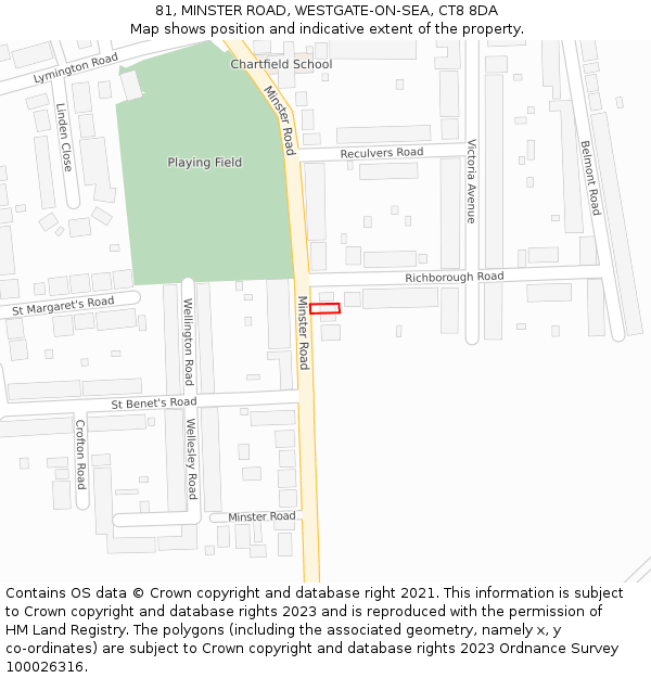 81, MINSTER ROAD, WESTGATE-ON-SEA, CT8 8DA: Location map and indicative extent of plot