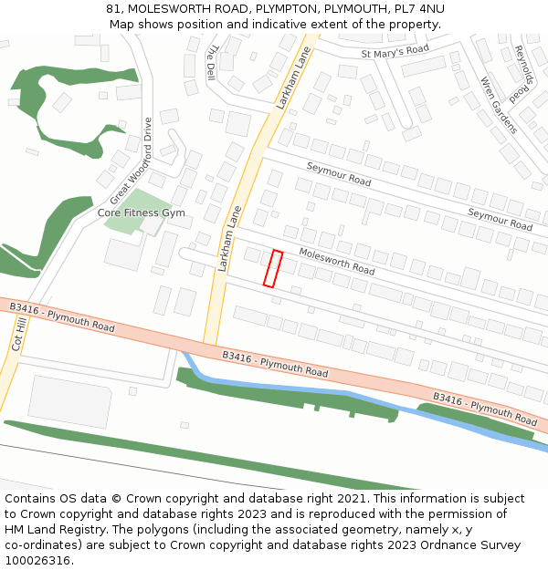 81, MOLESWORTH ROAD, PLYMPTON, PLYMOUTH, PL7 4NU: Location map and indicative extent of plot