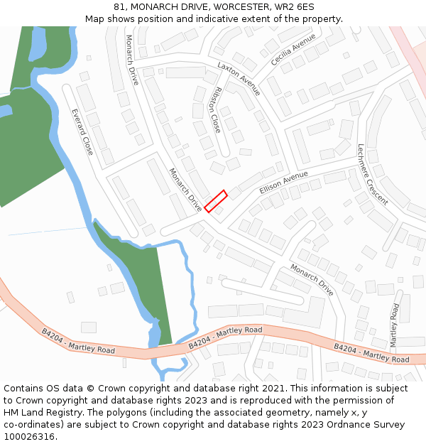 81, MONARCH DRIVE, WORCESTER, WR2 6ES: Location map and indicative extent of plot
