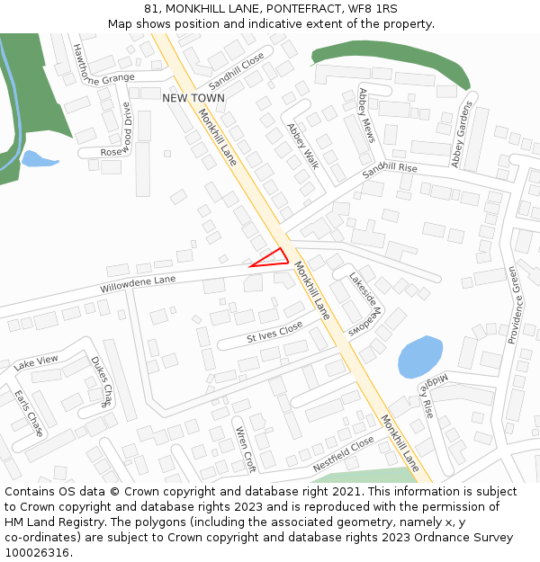 81, MONKHILL LANE, PONTEFRACT, WF8 1RS: Location map and indicative extent of plot
