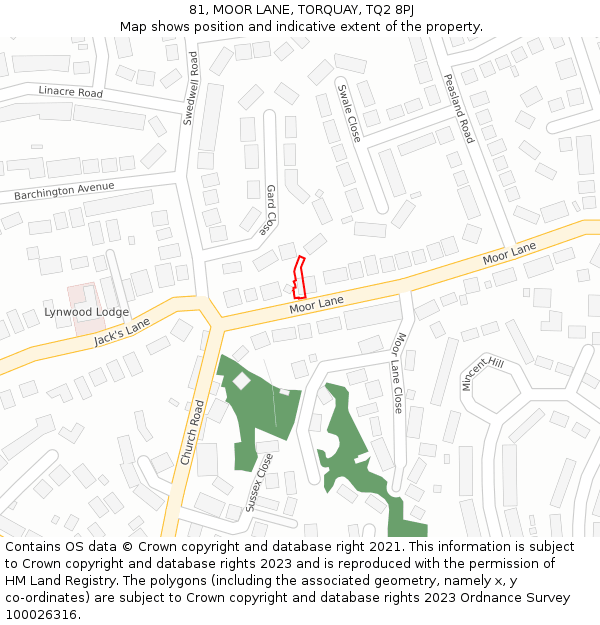 81, MOOR LANE, TORQUAY, TQ2 8PJ: Location map and indicative extent of plot