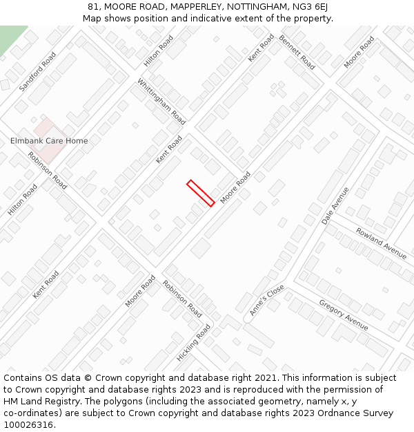 81, MOORE ROAD, MAPPERLEY, NOTTINGHAM, NG3 6EJ: Location map and indicative extent of plot