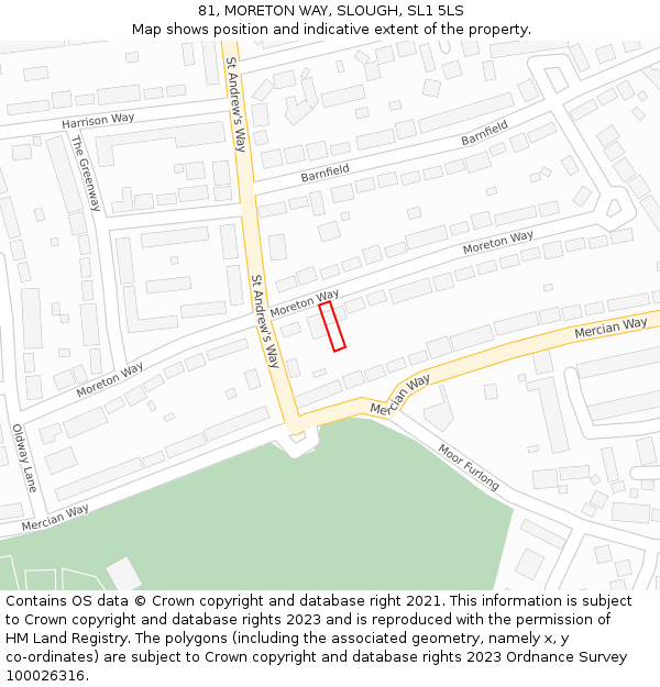 81, MORETON WAY, SLOUGH, SL1 5LS: Location map and indicative extent of plot