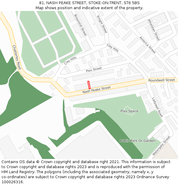 81, NASH PEAKE STREET, STOKE-ON-TRENT, ST6 5BS: Location map and indicative extent of plot