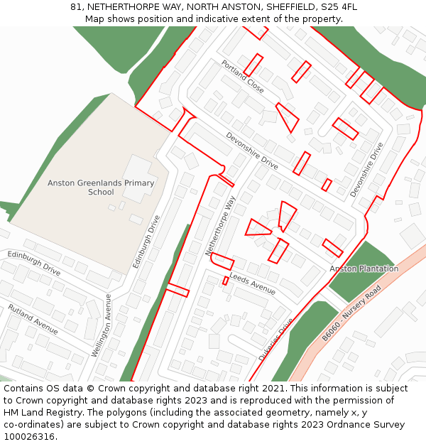 81, NETHERTHORPE WAY, NORTH ANSTON, SHEFFIELD, S25 4FL: Location map and indicative extent of plot