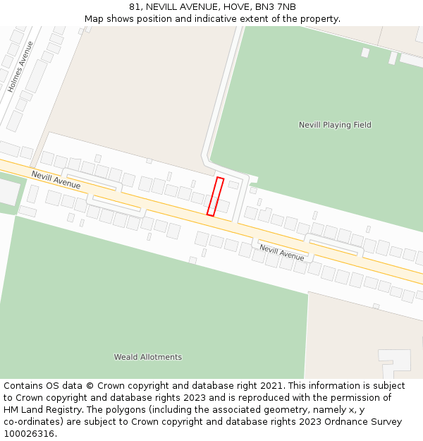 81, NEVILL AVENUE, HOVE, BN3 7NB: Location map and indicative extent of plot