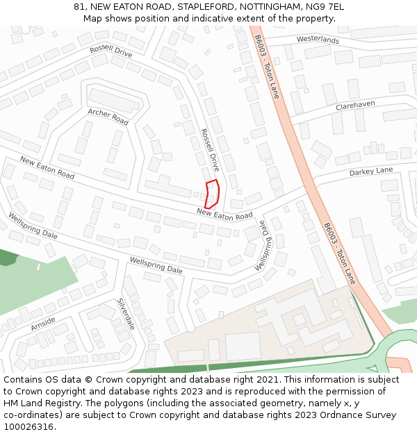 81, NEW EATON ROAD, STAPLEFORD, NOTTINGHAM, NG9 7EL: Location map and indicative extent of plot