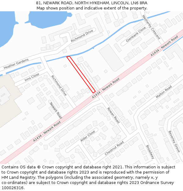 81, NEWARK ROAD, NORTH HYKEHAM, LINCOLN, LN6 8RA: Location map and indicative extent of plot