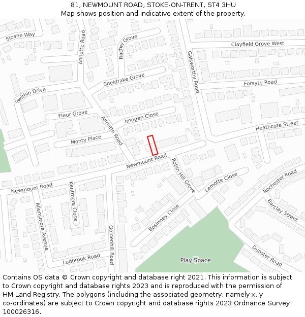 81, NEWMOUNT ROAD, STOKE-ON-TRENT, ST4 3HU: Location map and indicative extent of plot