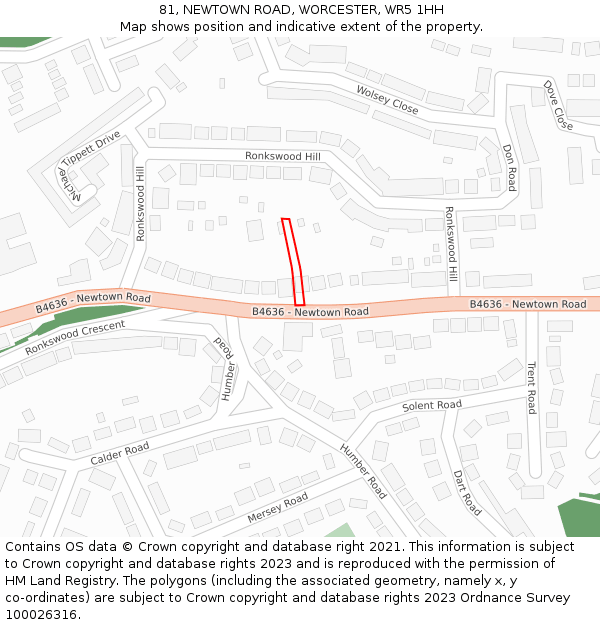 81, NEWTOWN ROAD, WORCESTER, WR5 1HH: Location map and indicative extent of plot