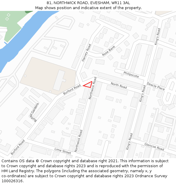 81, NORTHWICK ROAD, EVESHAM, WR11 3AL: Location map and indicative extent of plot