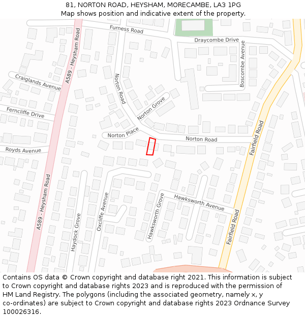 81, NORTON ROAD, HEYSHAM, MORECAMBE, LA3 1PG: Location map and indicative extent of plot