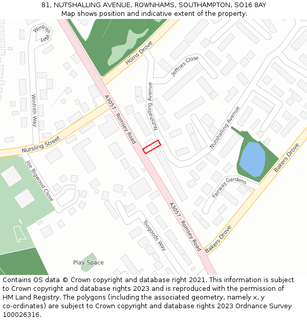 81, NUTSHALLING AVENUE, ROWNHAMS, SOUTHAMPTON, SO16 8AY: Location map and indicative extent of plot