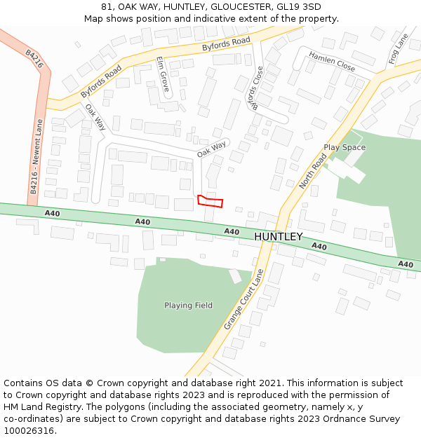 81, OAK WAY, HUNTLEY, GLOUCESTER, GL19 3SD: Location map and indicative extent of plot