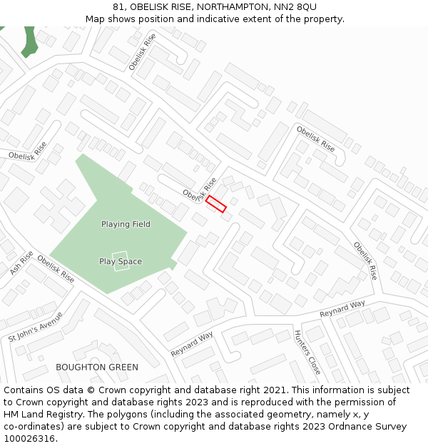 81, OBELISK RISE, NORTHAMPTON, NN2 8QU: Location map and indicative extent of plot