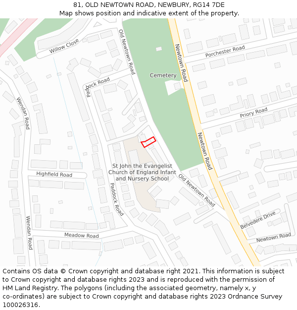 81, OLD NEWTOWN ROAD, NEWBURY, RG14 7DE: Location map and indicative extent of plot