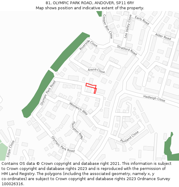 81, OLYMPIC PARK ROAD, ANDOVER, SP11 6RY: Location map and indicative extent of plot