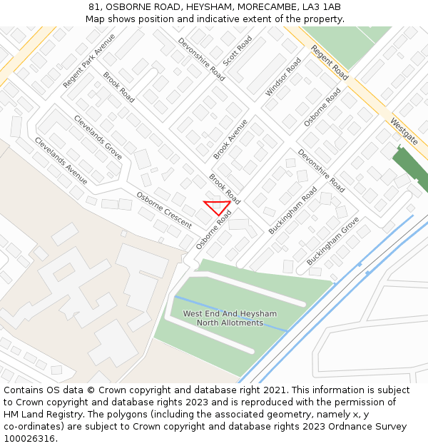 81, OSBORNE ROAD, HEYSHAM, MORECAMBE, LA3 1AB: Location map and indicative extent of plot