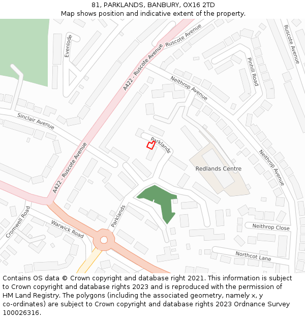 81, PARKLANDS, BANBURY, OX16 2TD: Location map and indicative extent of plot