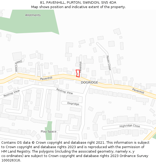 81, PAVENHILL, PURTON, SWINDON, SN5 4DA: Location map and indicative extent of plot