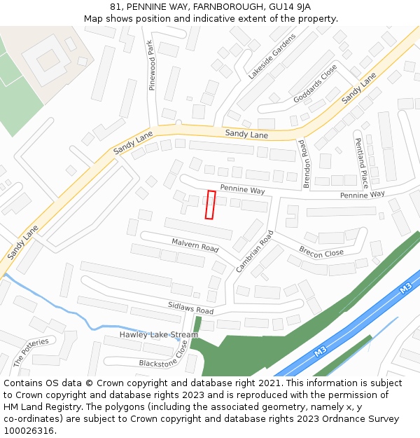 81, PENNINE WAY, FARNBOROUGH, GU14 9JA: Location map and indicative extent of plot