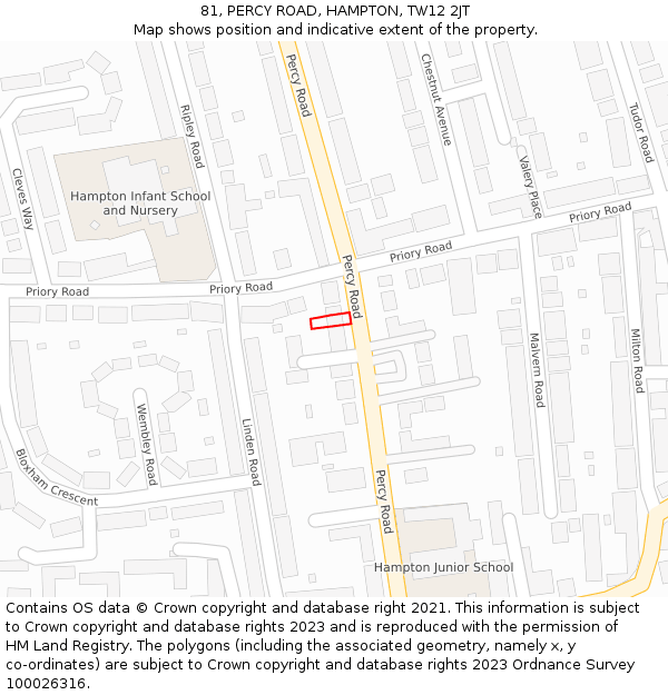 81, PERCY ROAD, HAMPTON, TW12 2JT: Location map and indicative extent of plot