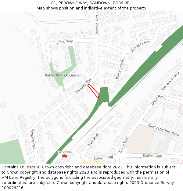 81, PEROWNE WAY, SANDOWN, PO36 9BU: Location map and indicative extent of plot