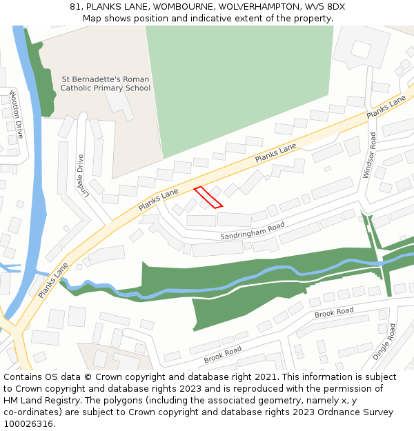 81, PLANKS LANE, WOMBOURNE, WOLVERHAMPTON, WV5 8DX: Location map and indicative extent of plot