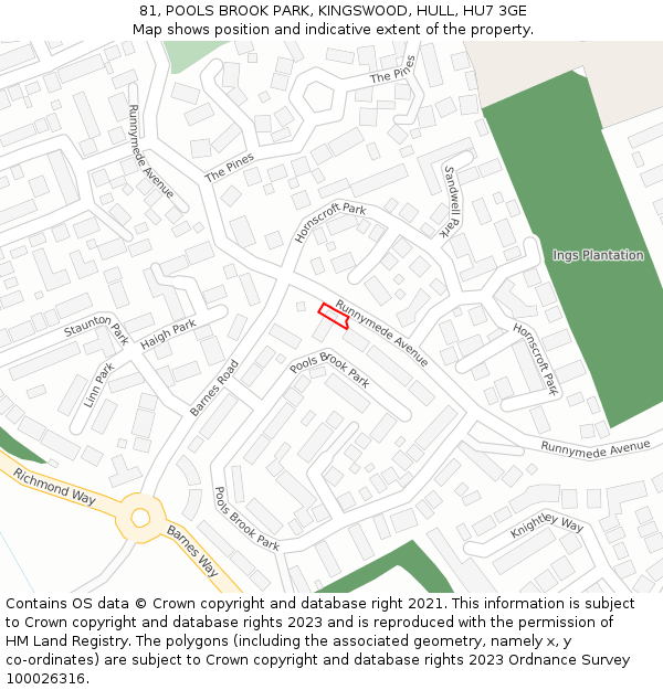 81, POOLS BROOK PARK, KINGSWOOD, HULL, HU7 3GE: Location map and indicative extent of plot