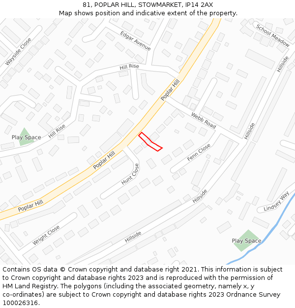 81, POPLAR HILL, STOWMARKET, IP14 2AX: Location map and indicative extent of plot